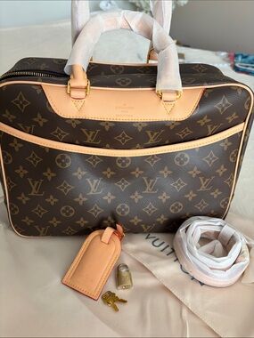 BEAST FASHION Brown Clutch and Monogram Shoulder Bag with Tan Trim NEW